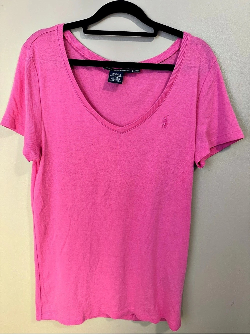 RALPH LAUREN SPORT XL Pink Pima Cotton Lyocell V Neck Pony T Shirt Tee XL